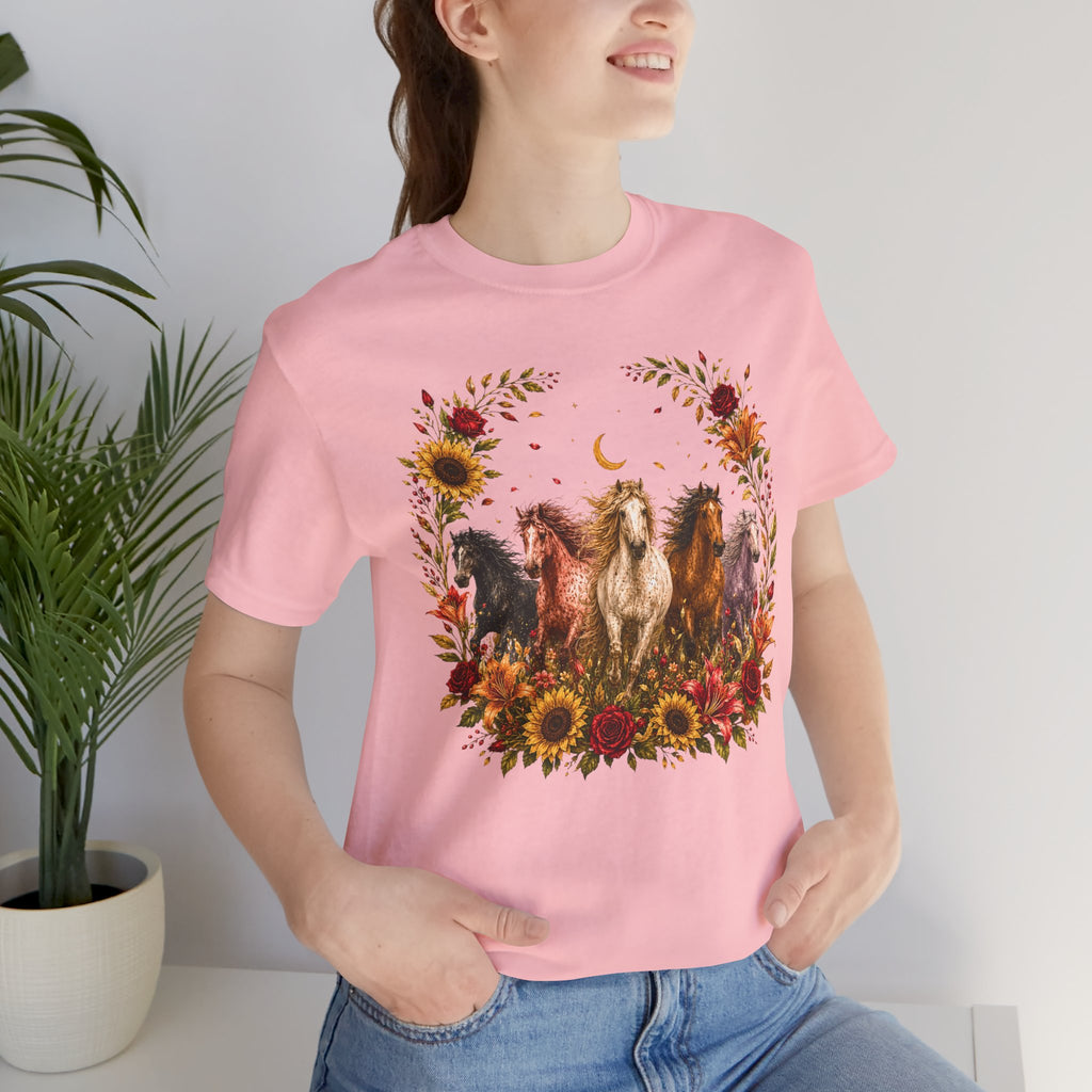 Sunflower Autumn Floral Horses T-Shirt