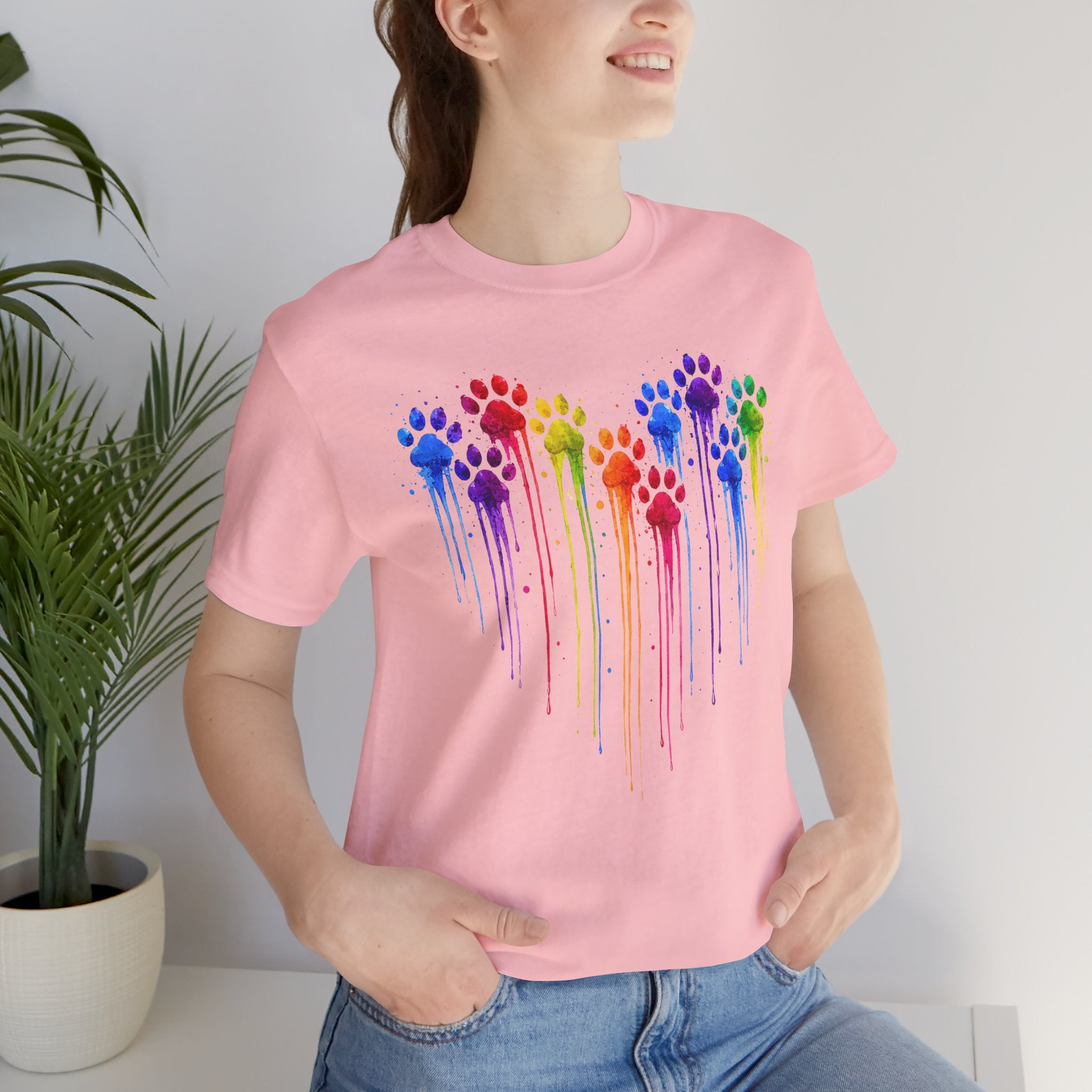 Colorful Heart Rainbow Paw Drip T-Shirt