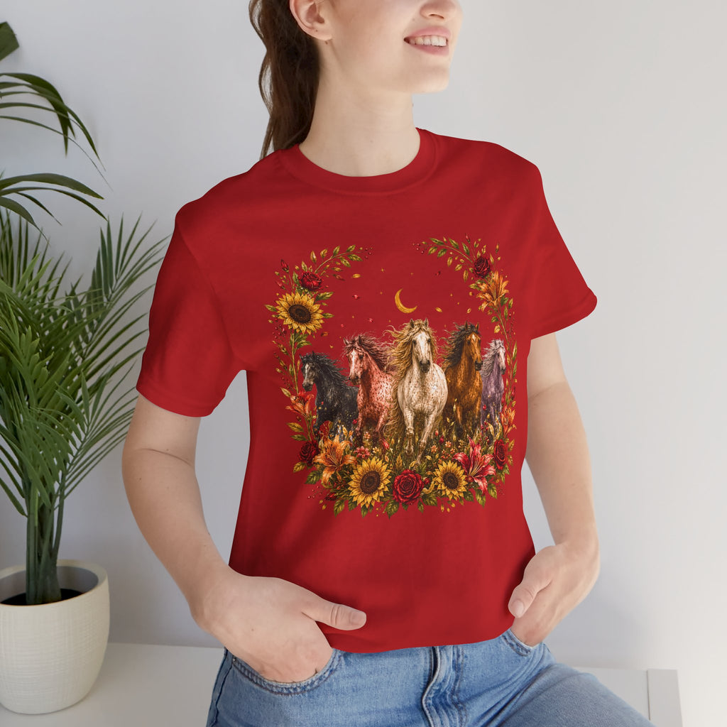 Sunflower Autumn Floral Horses T-Shirt