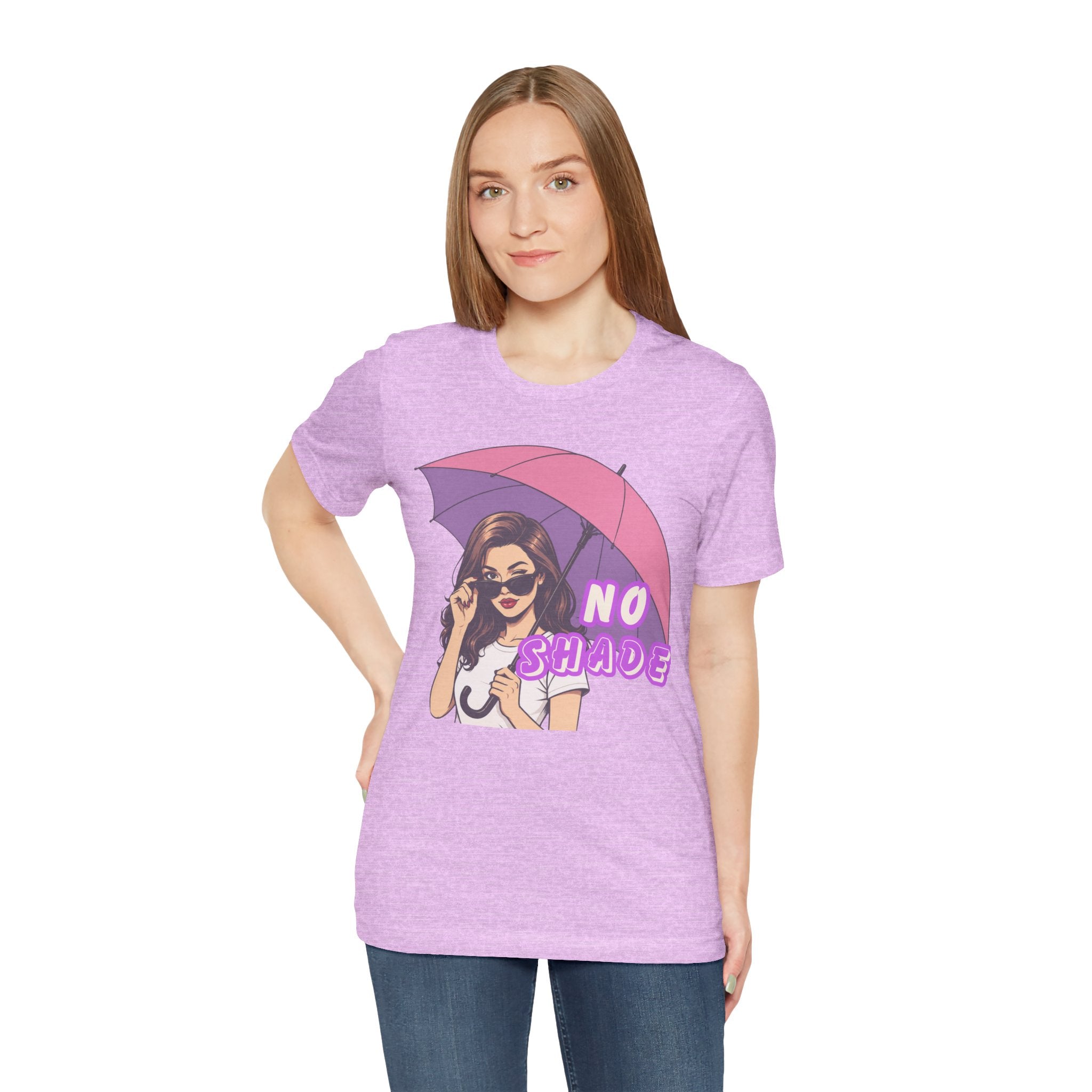 No Shade Graphic Tee — Sassy Woman with Pink Umbrella