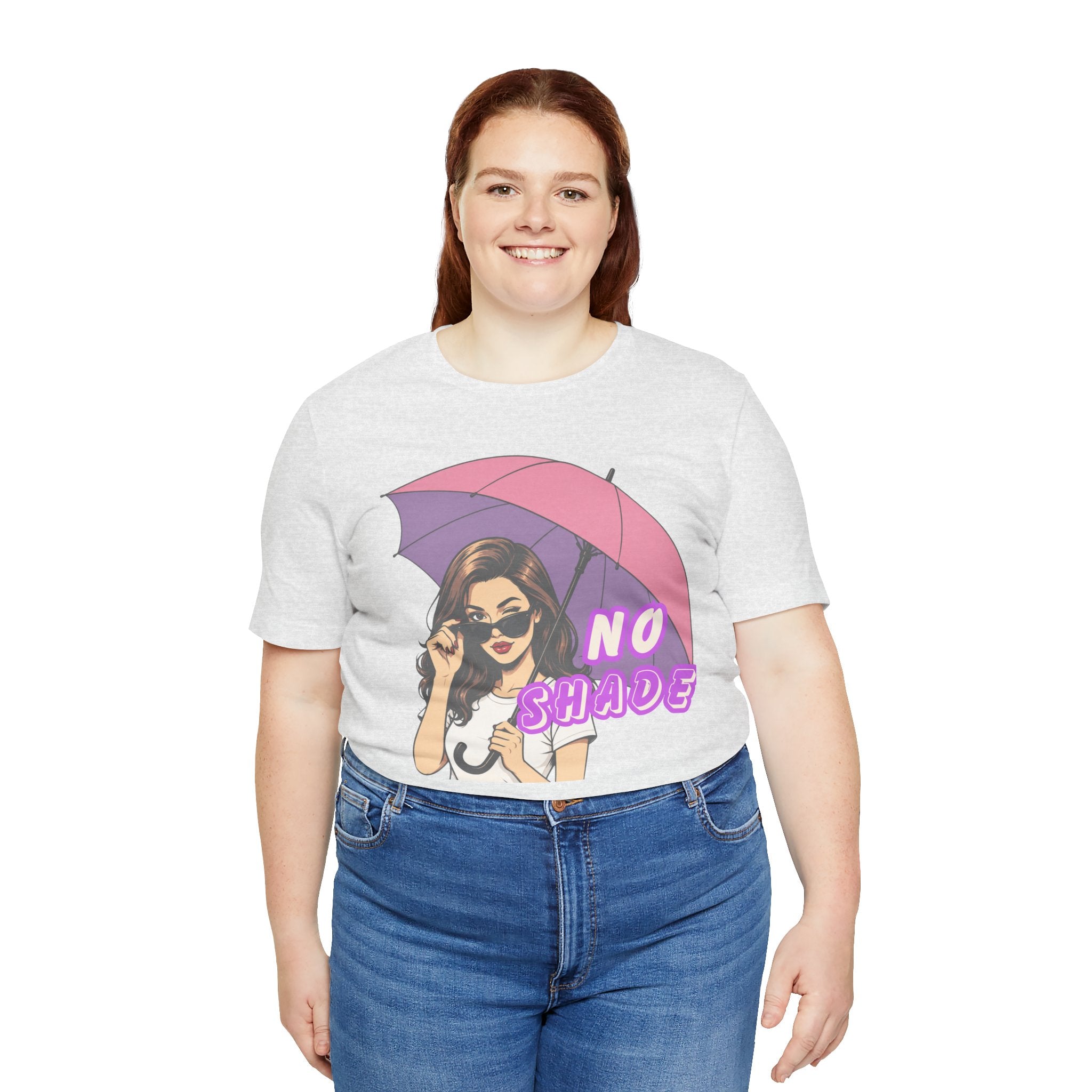 No Shade Graphic Tee — Sassy Woman with Pink Umbrella