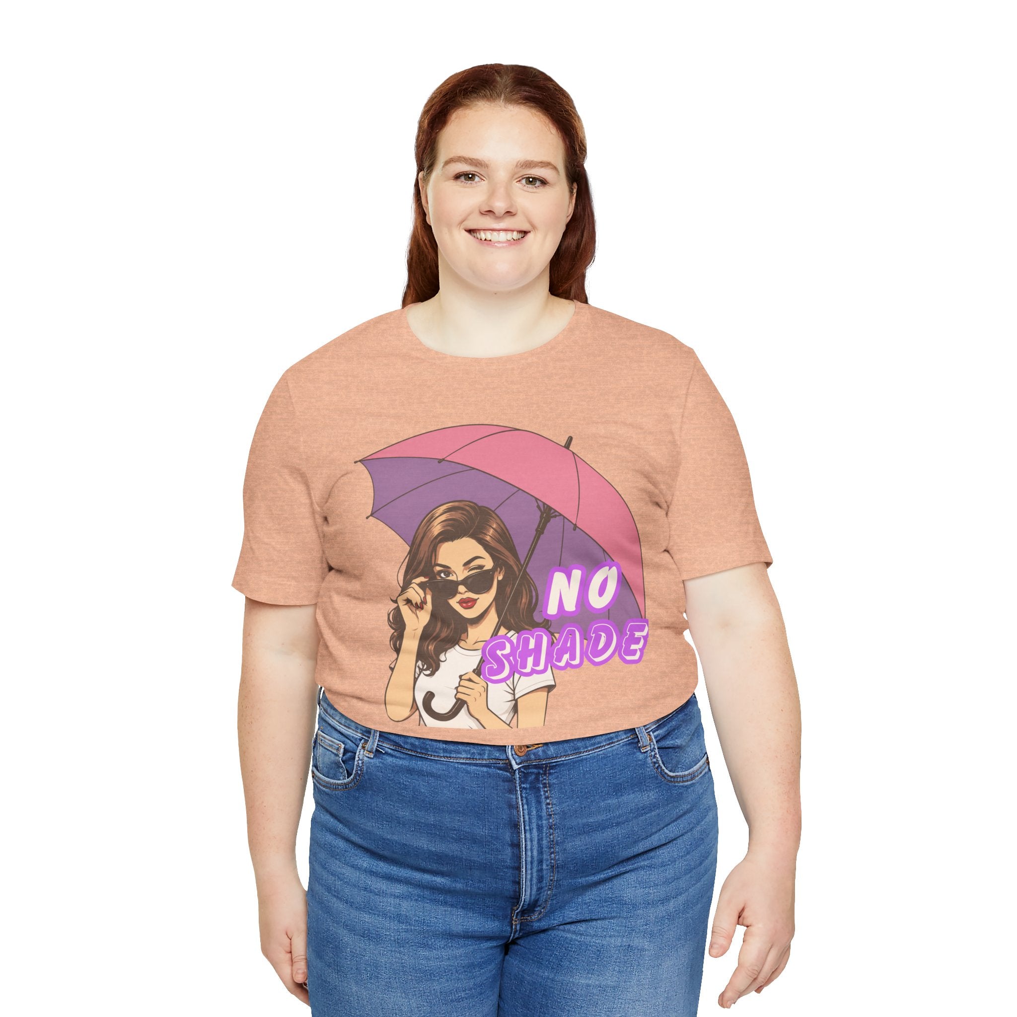 No Shade Graphic Tee — Sassy Woman with Pink Umbrella