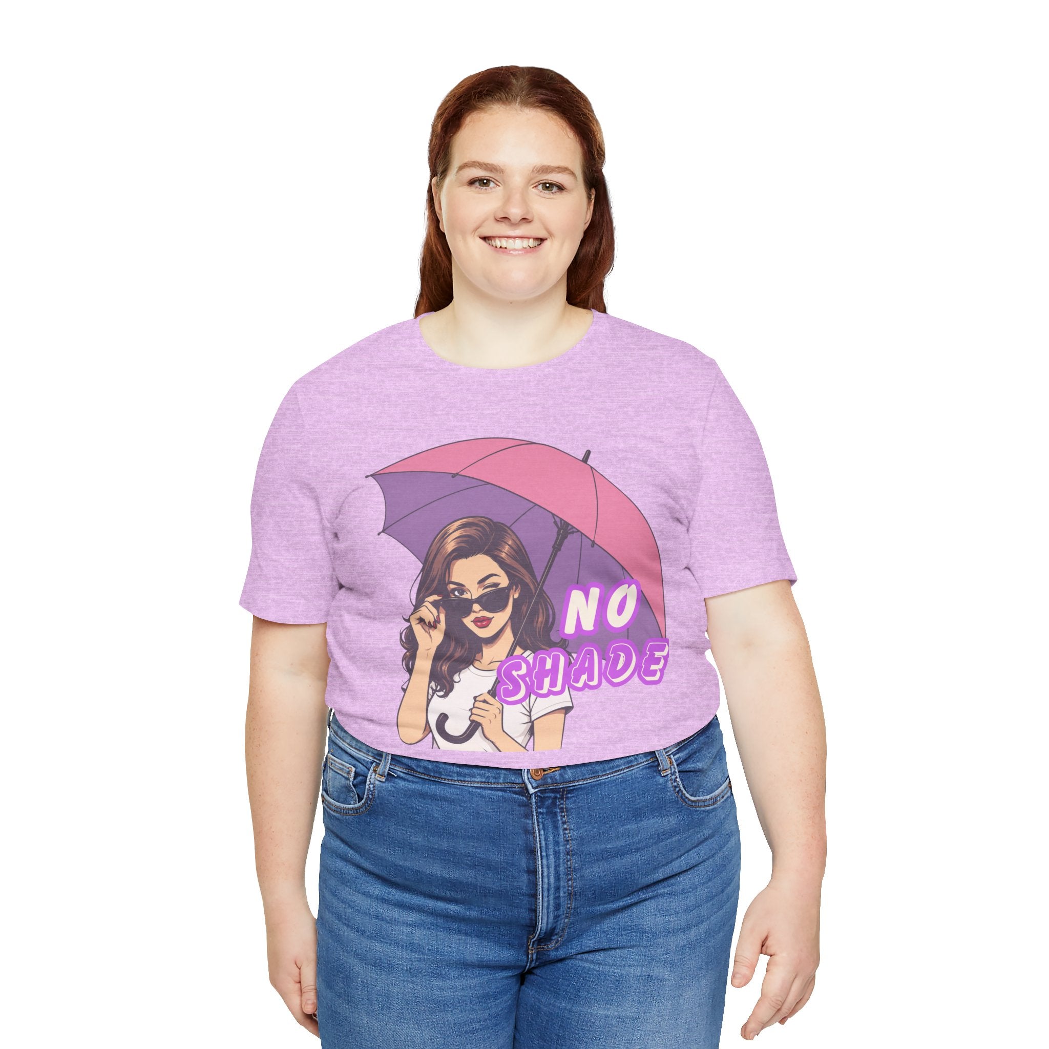 No Shade Graphic Tee — Sassy Woman with Pink Umbrella