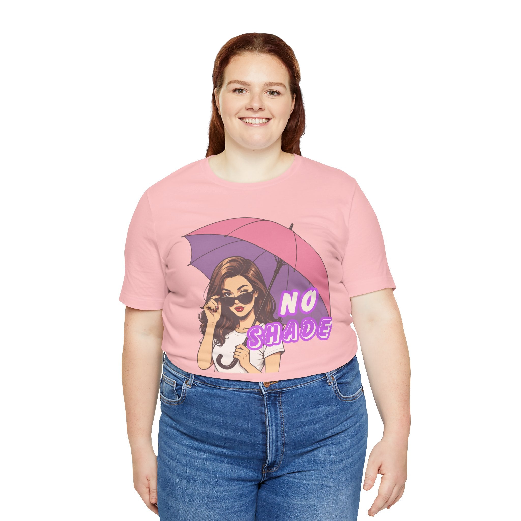 No Shade Graphic Tee — Sassy Woman with Pink Umbrella
