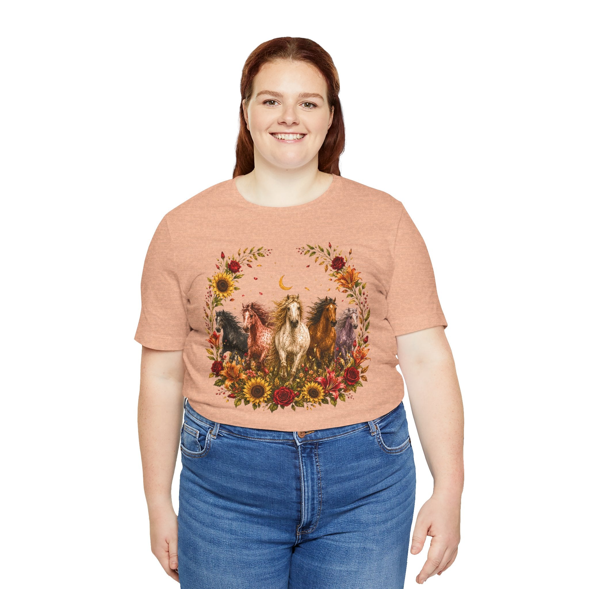 Sunflower Autumn Floral Horses T-Shirt