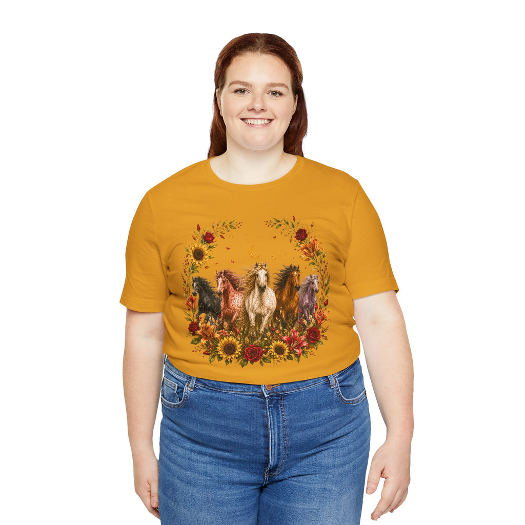 Sunflower Autumn Floral Horses T-Shirt