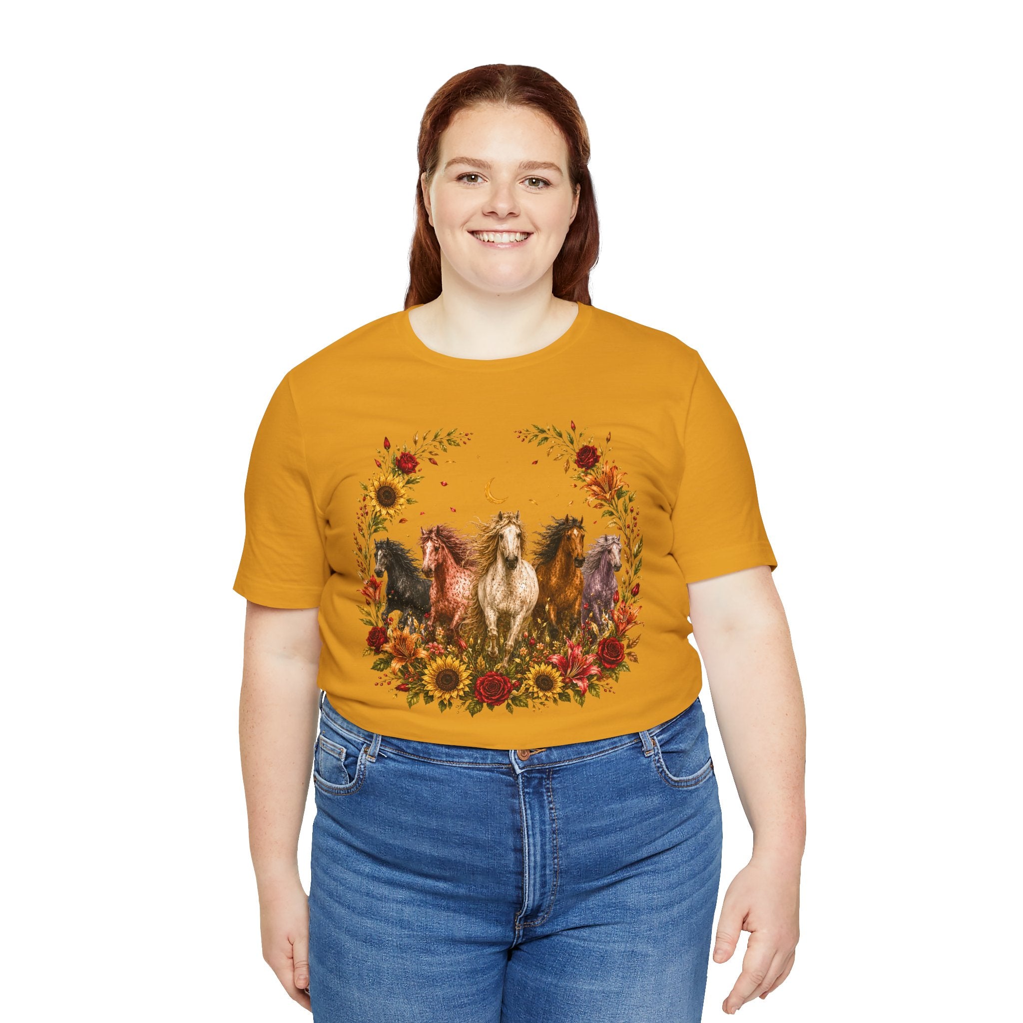 Sunflower Autumn Floral Horses T-Shirt