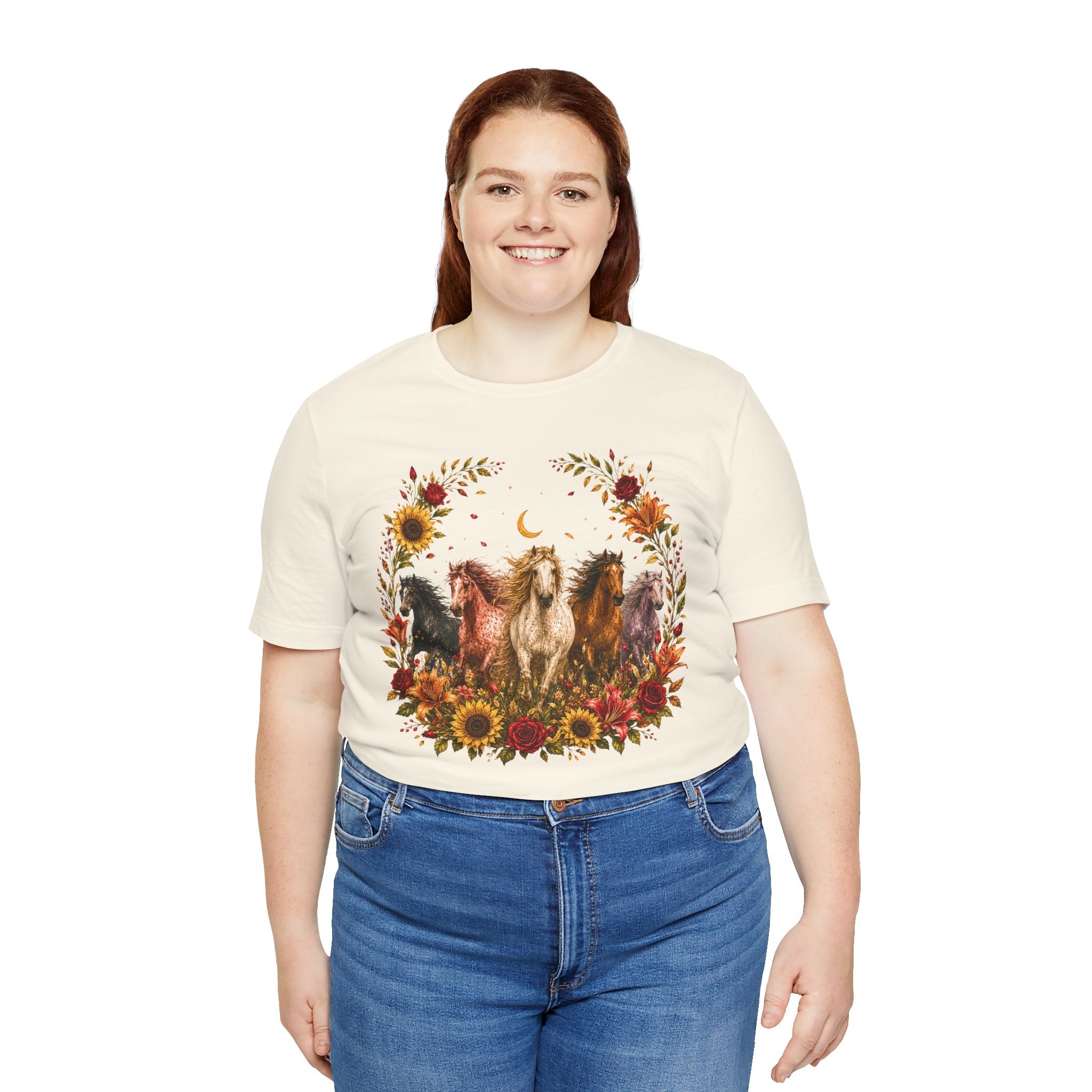 Sunflower Autumn Floral Horses T-Shirt