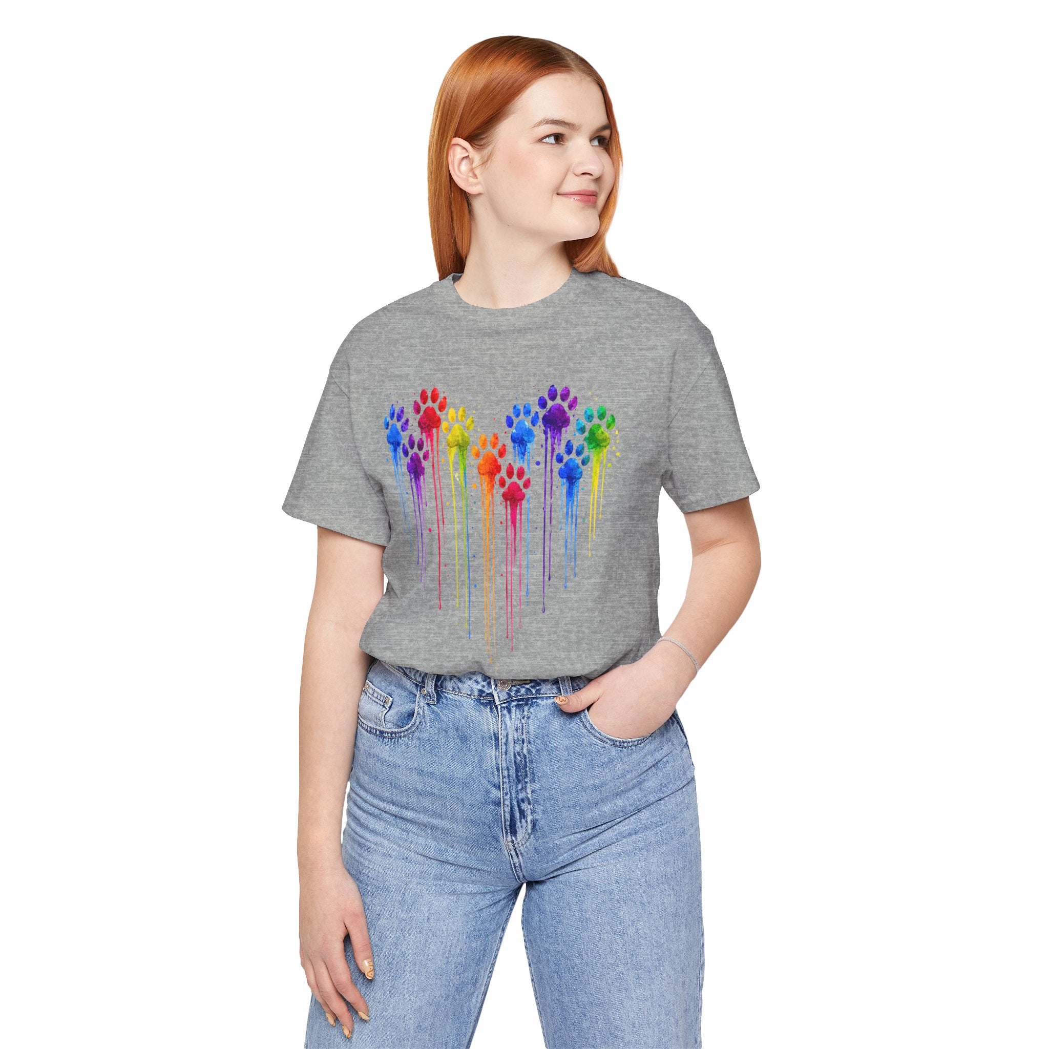 Colorful Heart Rainbow Paw Drip T-Shirt