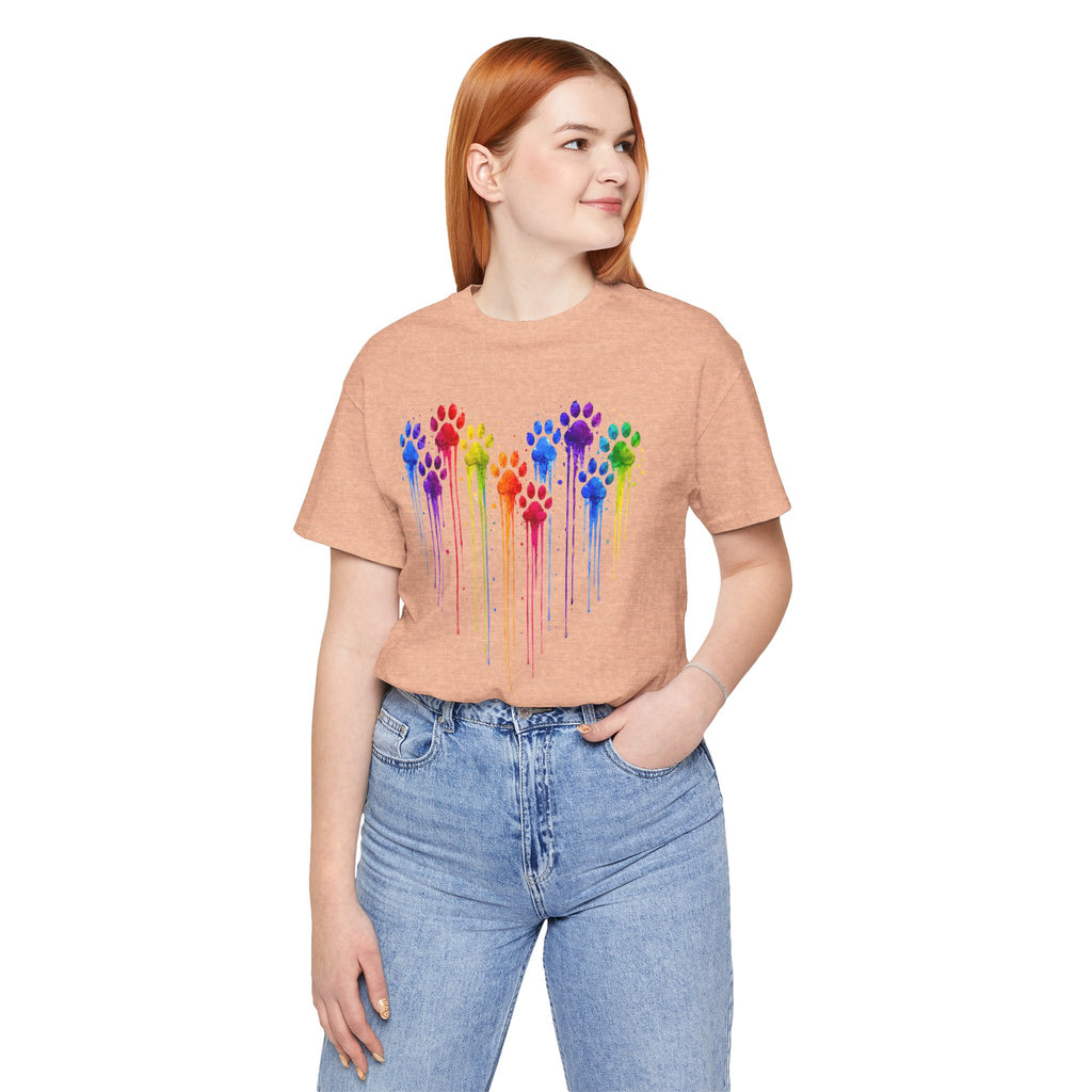 Colorful Heart Rainbow Paw Drip T-Shirt