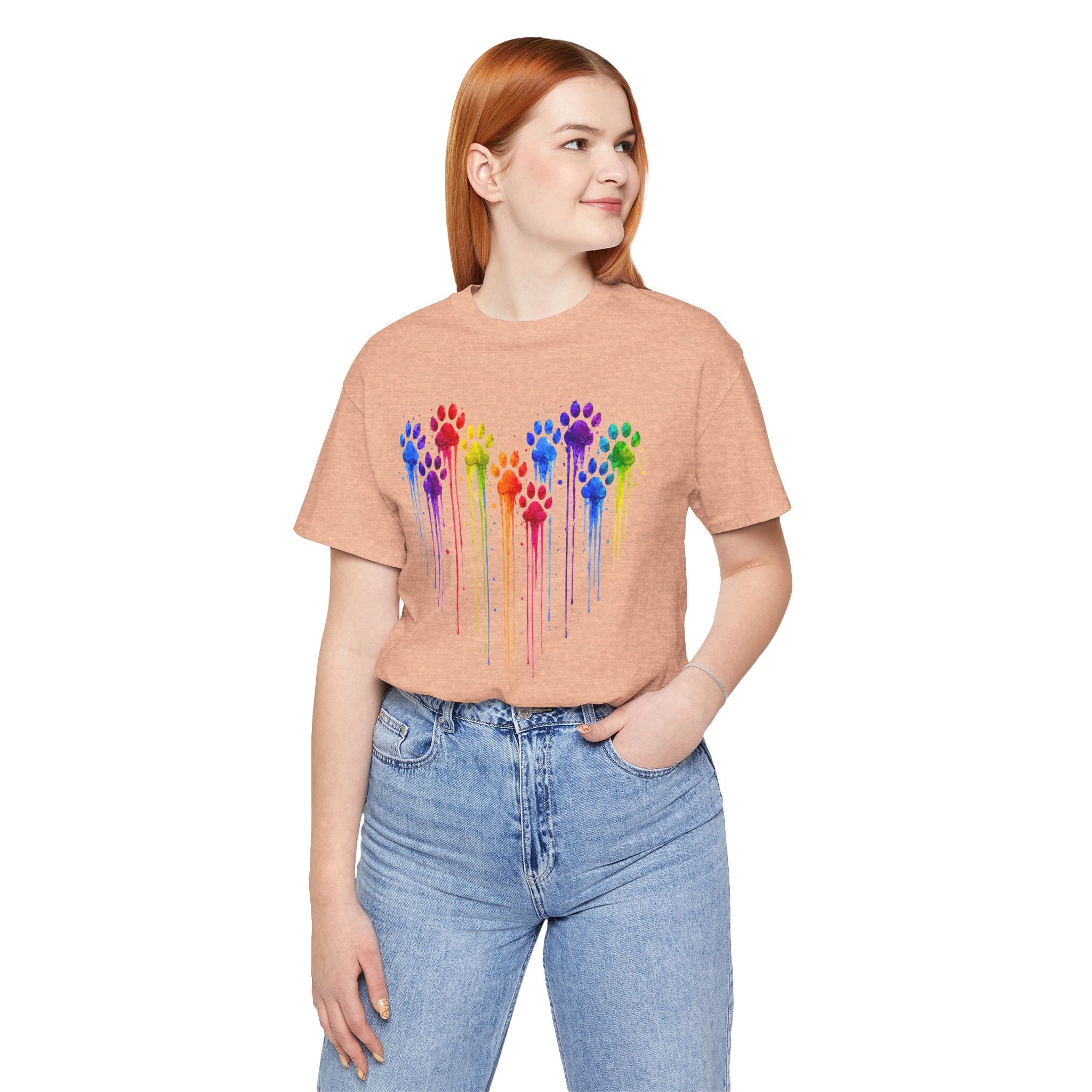 Colorful Heart Rainbow Paw Drip T-Shirt
