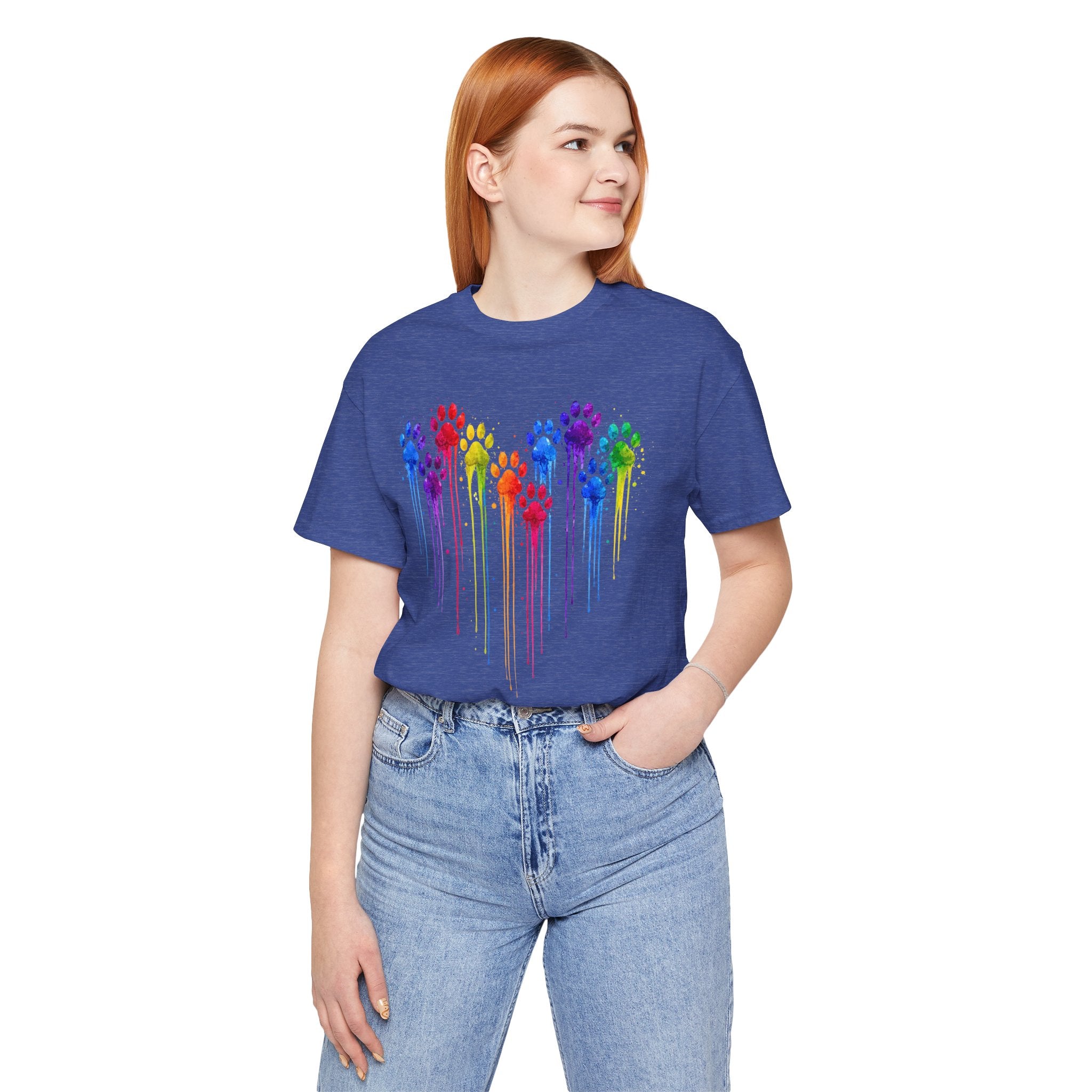 Colorful Heart Rainbow Paw Drip T-Shirt