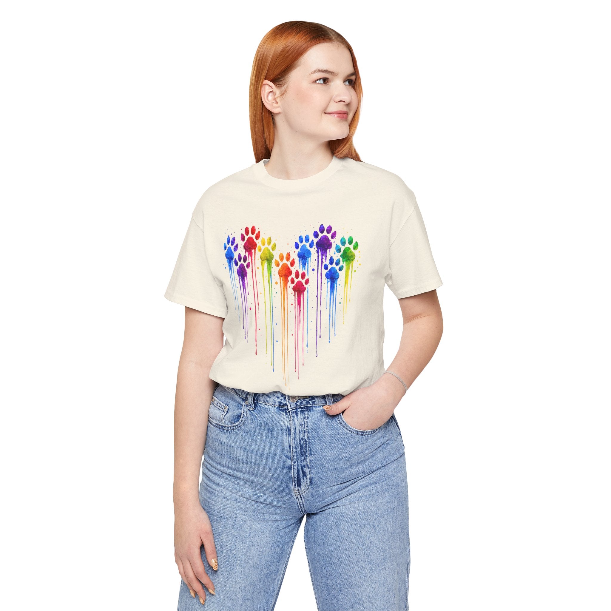 Colorful Heart Rainbow Paw Drip T-Shirt