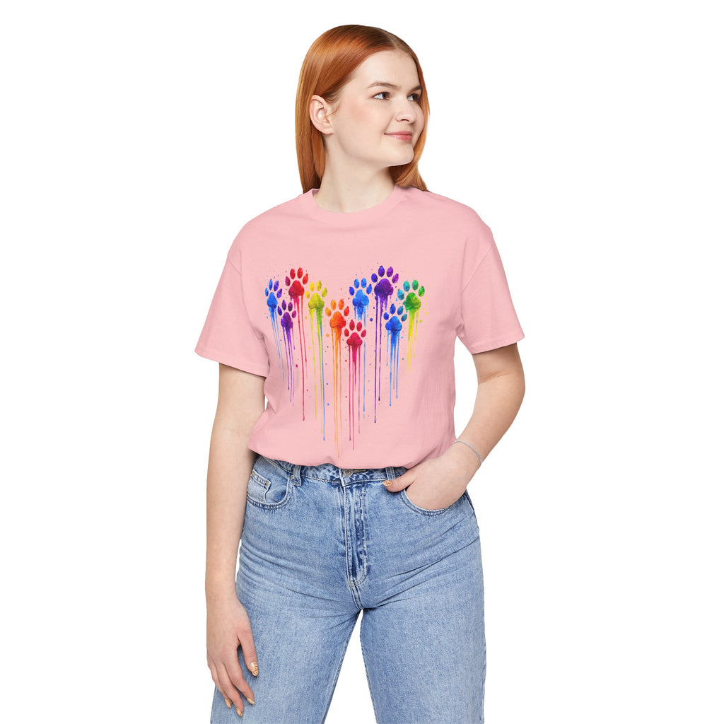 Colorful Heart Rainbow Paw Drip T-Shirt